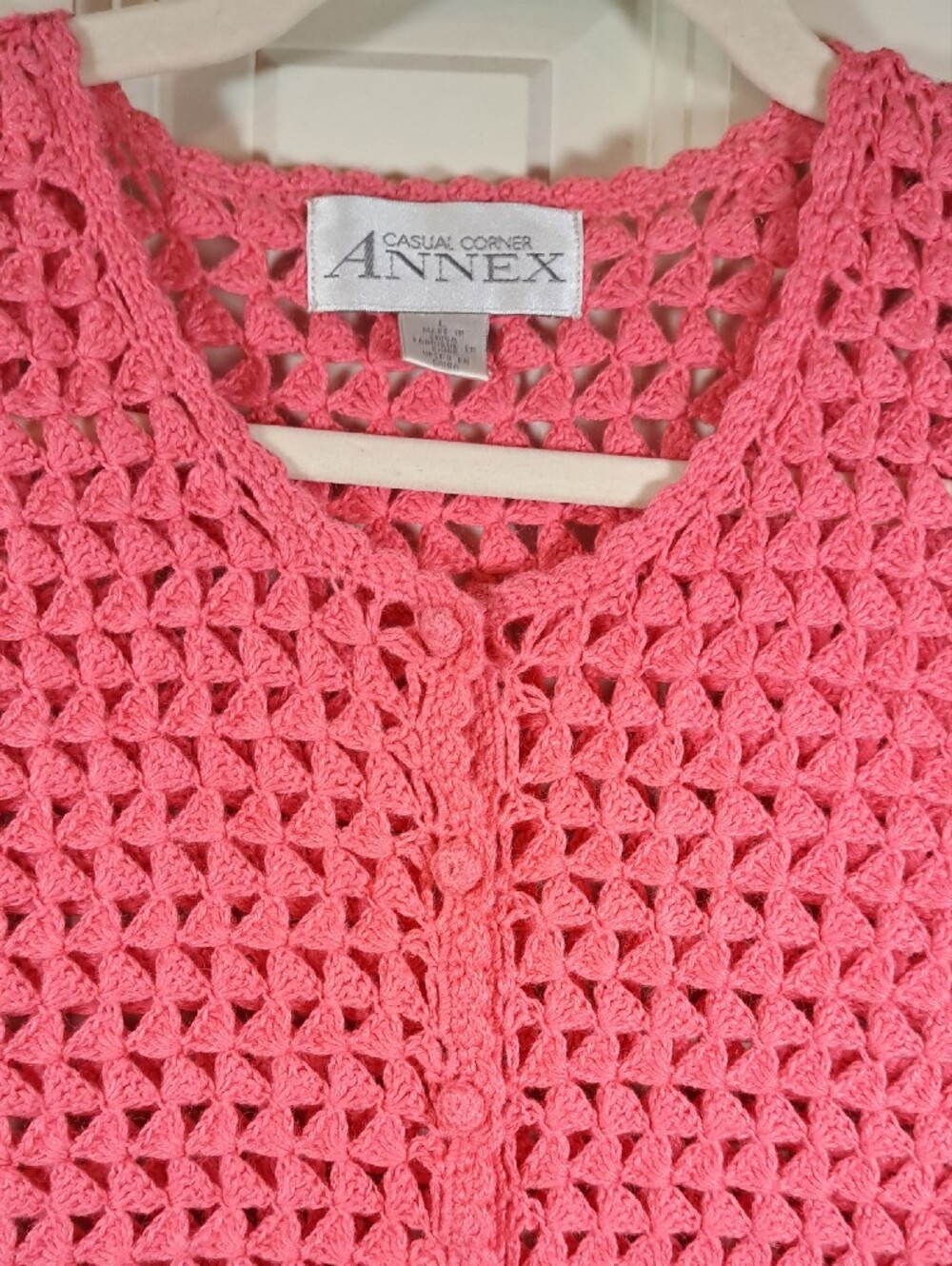 Casual Corner Coral Pink Crochet Cardigan - Picture 2 of 8